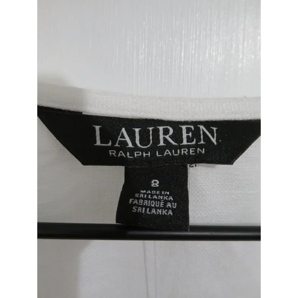 Lauren Ralph Lauren Womens Sz 8 White Belted Linen Wrap Style Dress Midi Summer - Picture 4 of 7